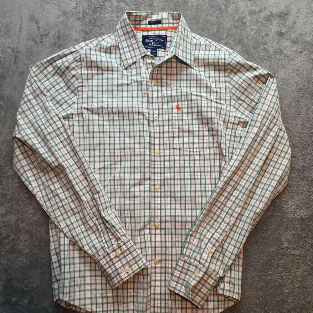 Abercrombie & Fitch Button Up Shirt Mens XL Multicolor Plaid Muscle Fit Casual